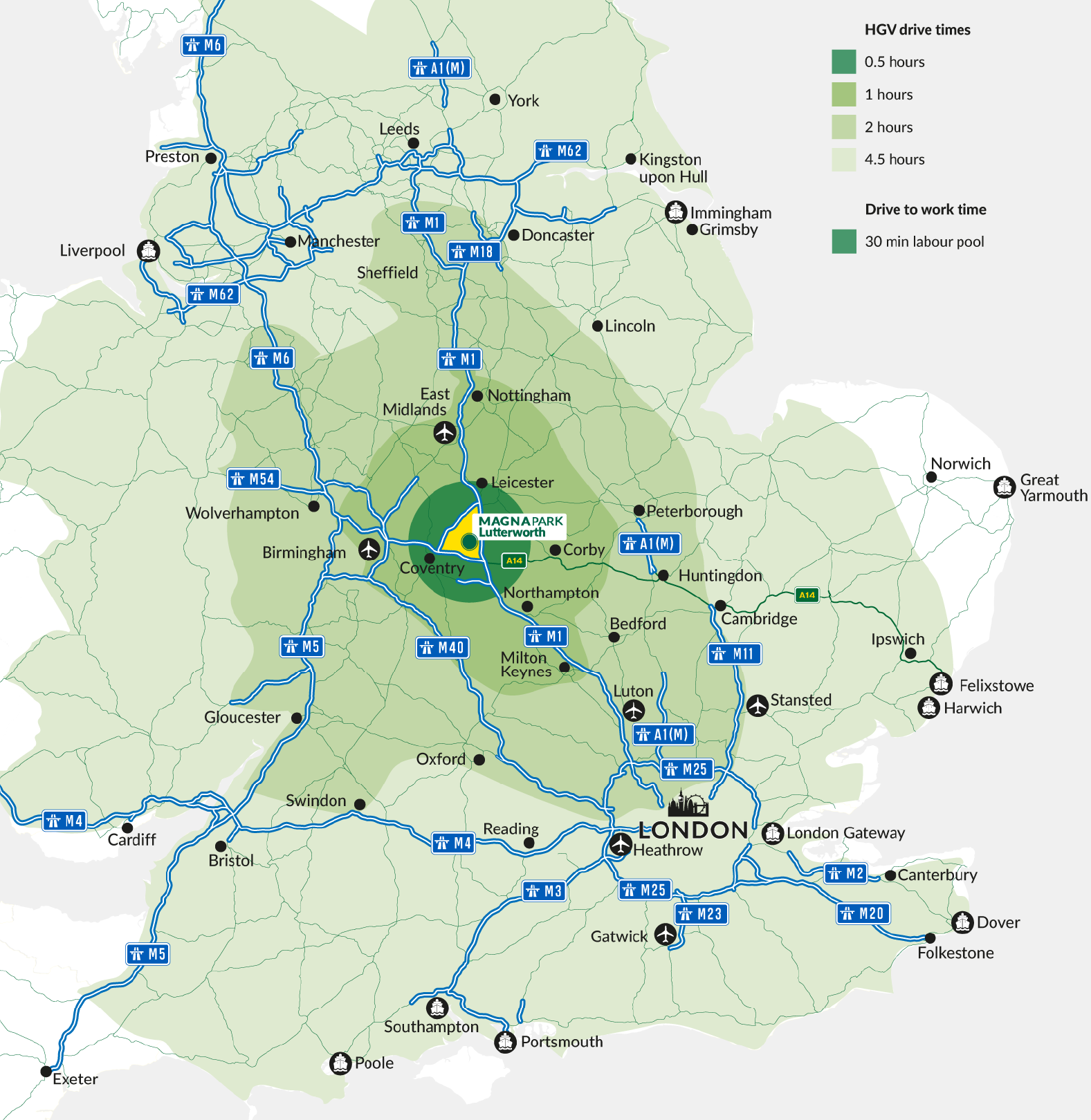 The Golden Triangle of Logistics - HGV drive times from Magna Park