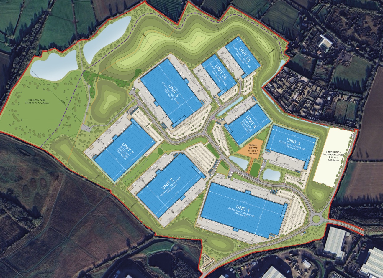 MP2 Illustrative Masterplan showing Units 1-7 and Bittesby Country Park